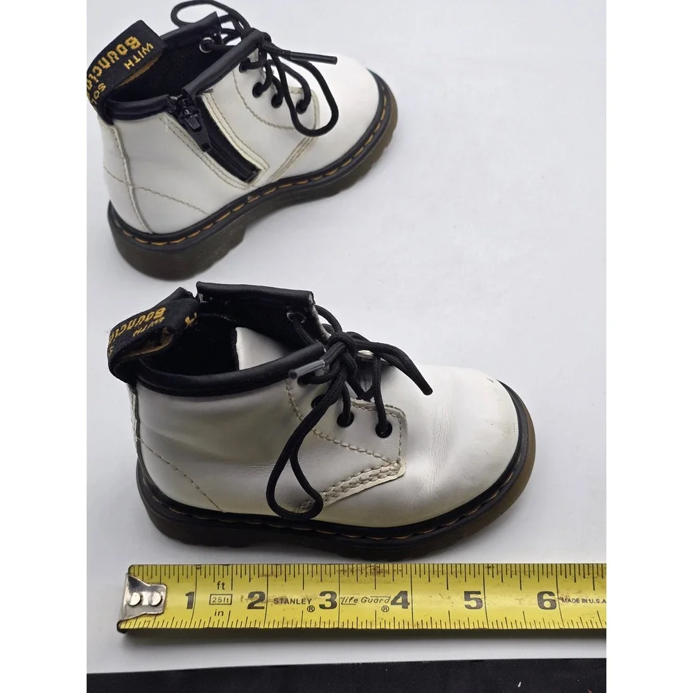 Dr. Martens White Leather Toddler Lace Up Side Zip Boots Size 5 US 1460